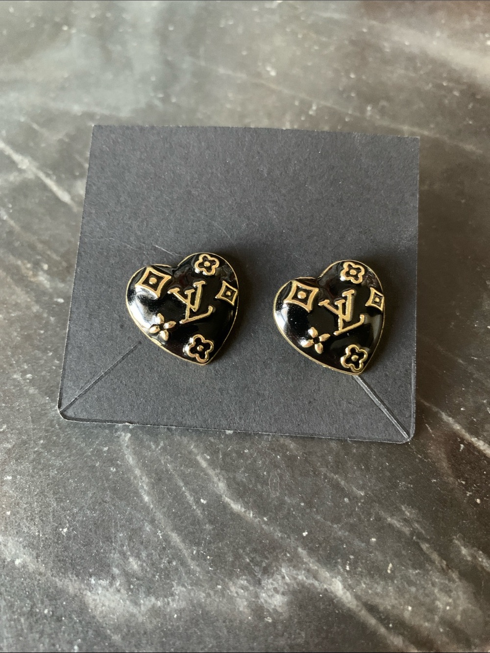 NEW! Black Enamel and Gold Monogram Heart Logo Studs
